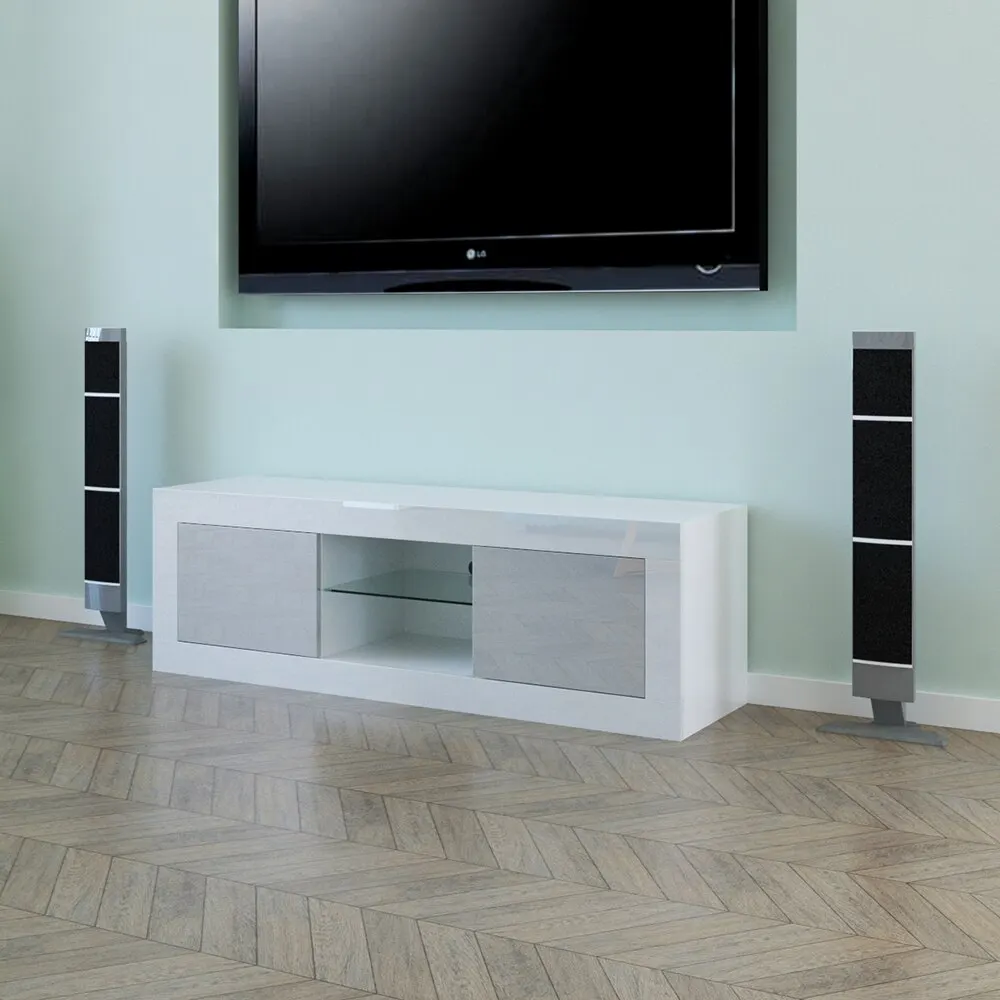 

LED Two Door TV Cabinet White Gray Color Contrast