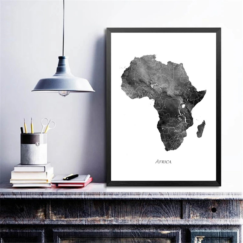 

Wall Art Canvas Painting Africa Map Poster And Print Watercolor Map Travel Gray Black White Picture Furniture For Living Room