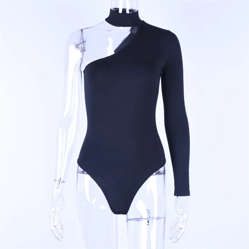 

dropshipping cotton halter one shoulder sexy bodysuit women new fashion 2019 winter spring solid bodycon casual long sleeve body