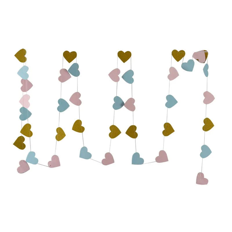 pink-blue-gold 3 м маленькая бумажная гирлянда в форме сердца, Висячие баннеры для украшения дня рождения, свадьбы, струны для детского душа, бумажные флаги - Цвет: pink-blue-gold