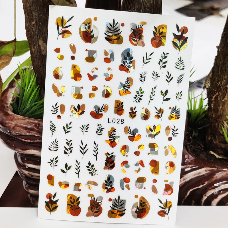 

3D Nail Sticker Waterproof Shining Decals Stickers for Nails Glitter Green Leaves Grass Nail Art Decoration Aurora Silver Design