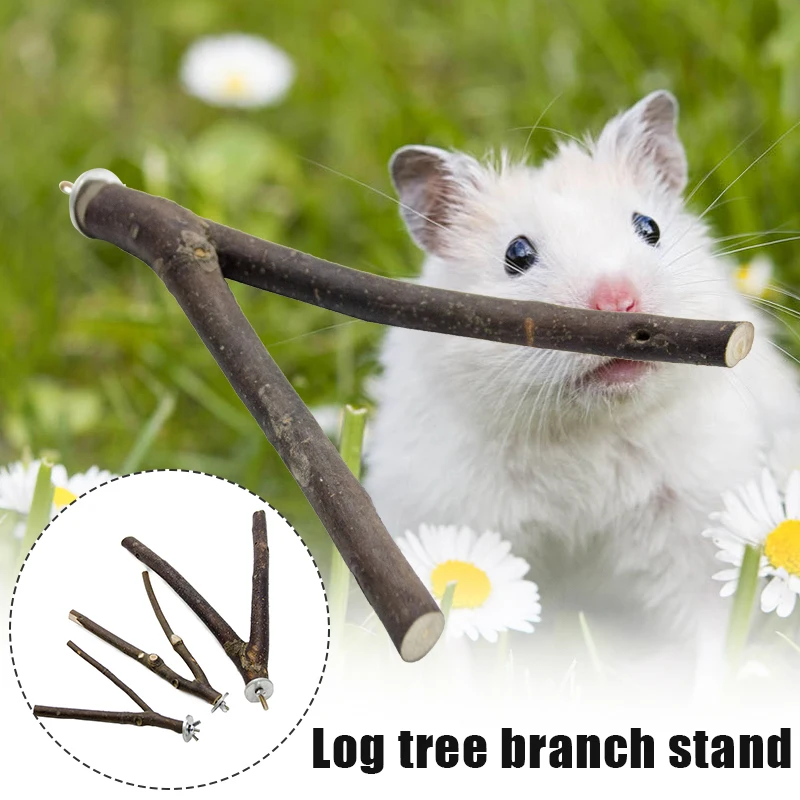 

Parrots Natural Wood Fork Stand Bar Hamster Branch Perch Toys Squirrel Birds Chewing Toys Gnaw Toys 32/40cm XR-Hot