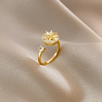 korean fashion personality rotatable eight pointed star opening ring female temperament wild retro ring trend party jewelry