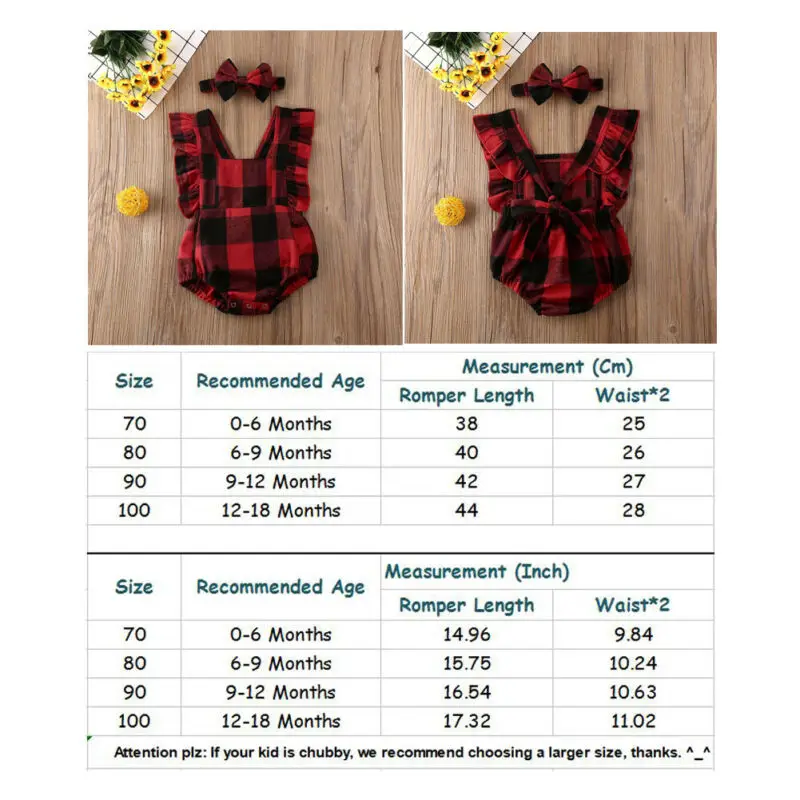 

Christmas Plaid Print Jumpsuits Headband Outfit Xmas 2 Pieces Sets 0-18M Newborn Baby Boys Girls Rompers