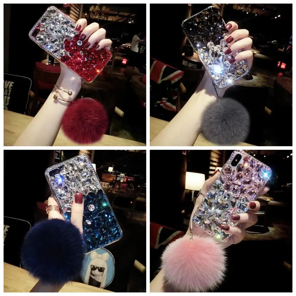 

Luxury 3D Diamond Fur Ball Soft Phone Case for Huawei Y6 Y7 Y9 Prime 219 Y5 Y6 Y7 Y9 Y6 Pro Y7 Pro 2019 Y8s Y9s Y6p Crystal Case