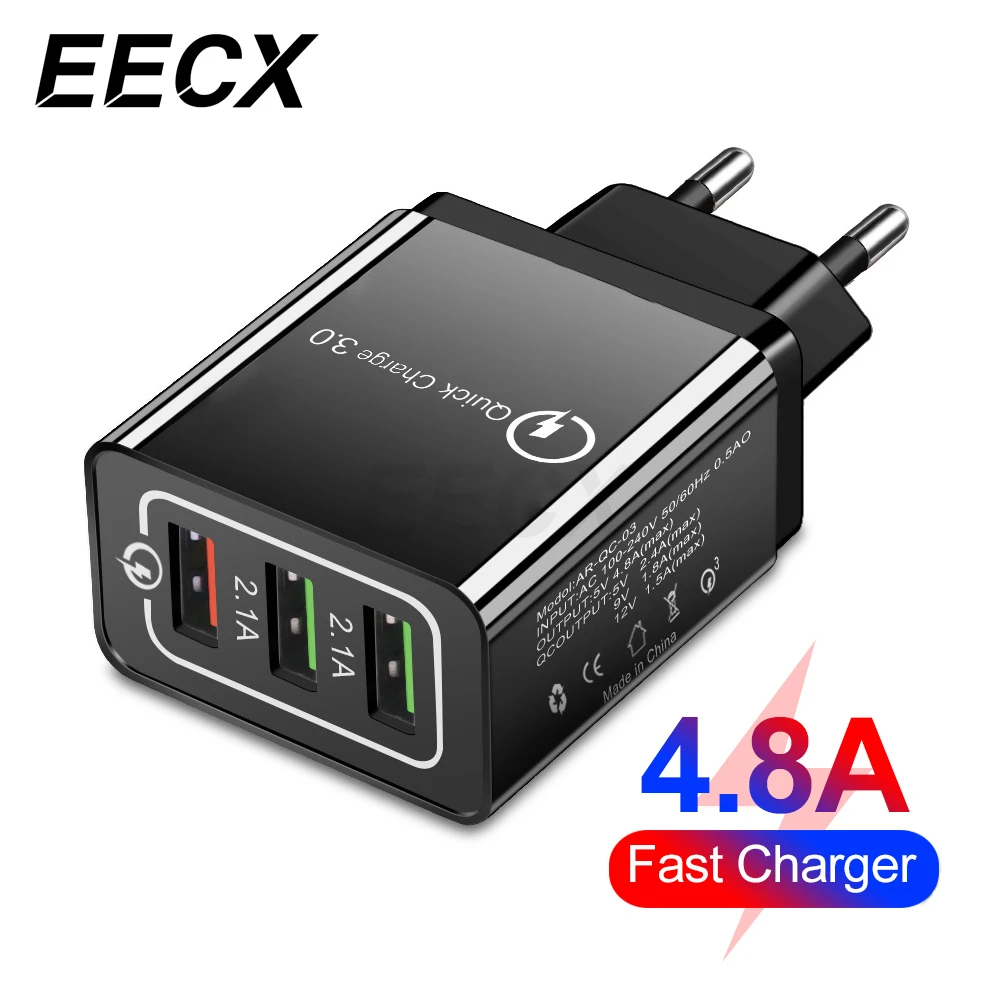 4.8A Быстрая зарядка 3 порта usb настенное зарядное устройство с функцией быстрой