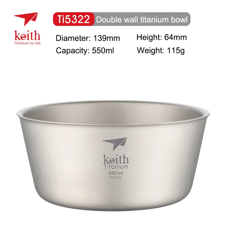 Ti5322-double wall Keith открытый титана двойными стенками Чаша Кемпинг одной стены сверхлегкий посуда 550 мл - Цвет: Ti5322-double wall