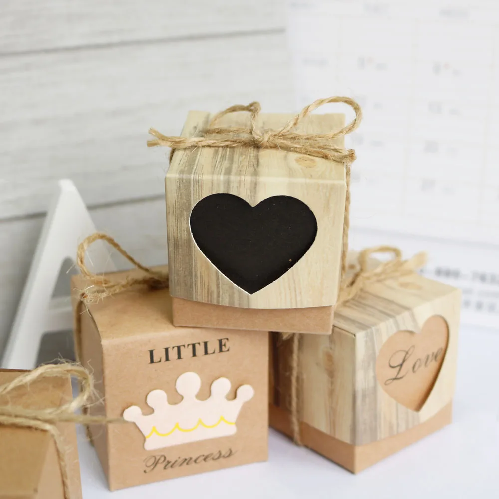 50 шт квадратная коробка для конфет Корона крафт бумага сердце Дизайн Свадебные