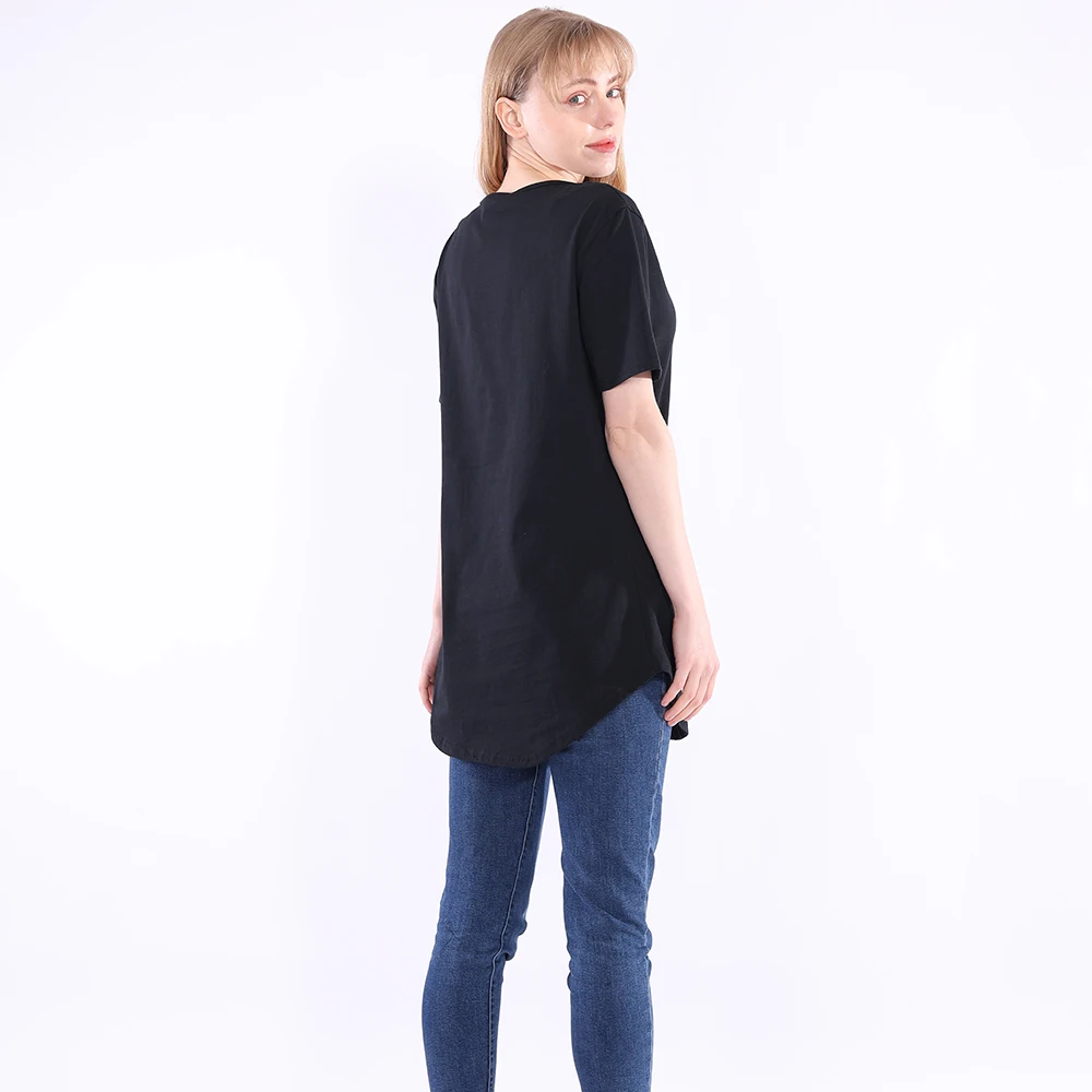 

Deep V Neck T Shirt Women Summer Curved Hem Vintage Sexy Black White Casual Basic Cotton Long Tunics Tee Shirt Dresses Oversized