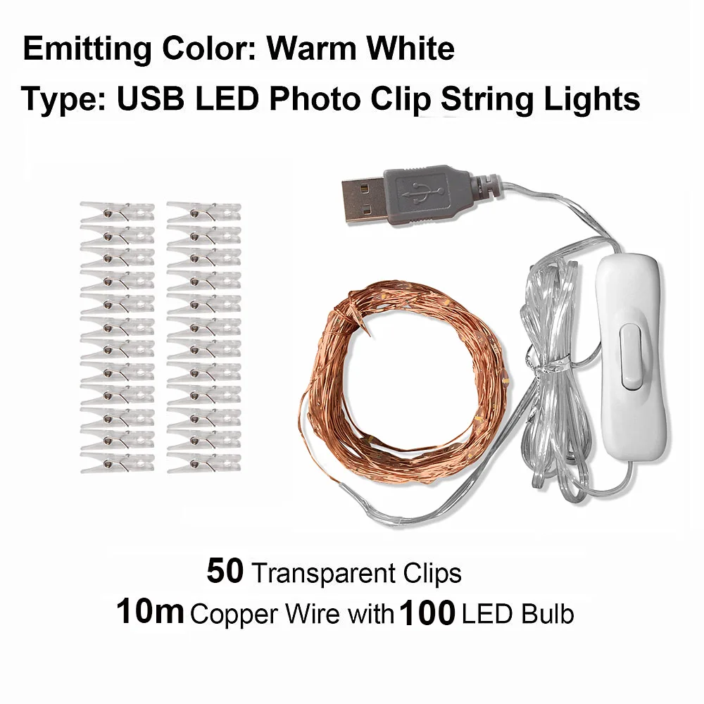 2 м/5 м/10 м зажим для фото USB светодиодный гирлянды сказочные огни наружная гирлянда на батарейках рождественские украшения вечерние, свадебные, рождественские