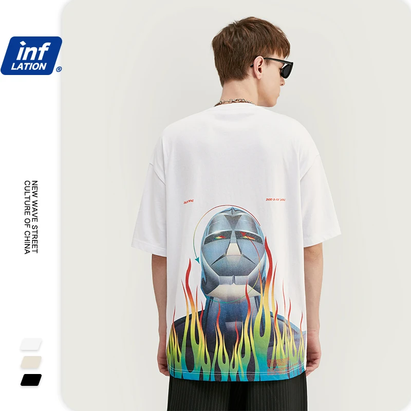 INFLATION Мужская футболка с короткими рукавами хип хоп принтом унисекс Стандартный