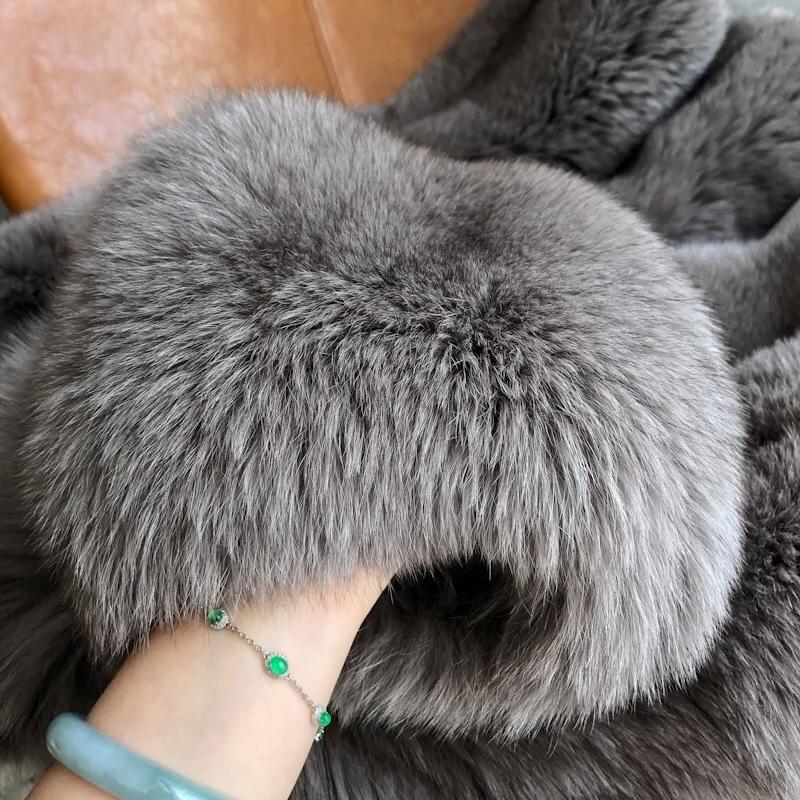 Высококачественное модное меховое пальто из лисьего меха, кожаная куртка, женское меховое пальто, Осень-зима, новая свободная теплая парка W176