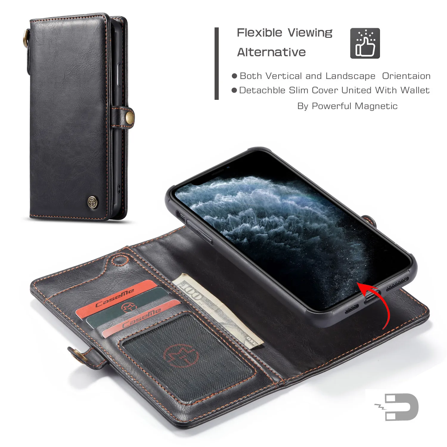 

Leather Case for Apple iPhone 11 XR XS 11 Pro Max for iPhone 7 8 Plus,CaseMe Retro Purse Luxury Magneti Card Holder Wallet Cover