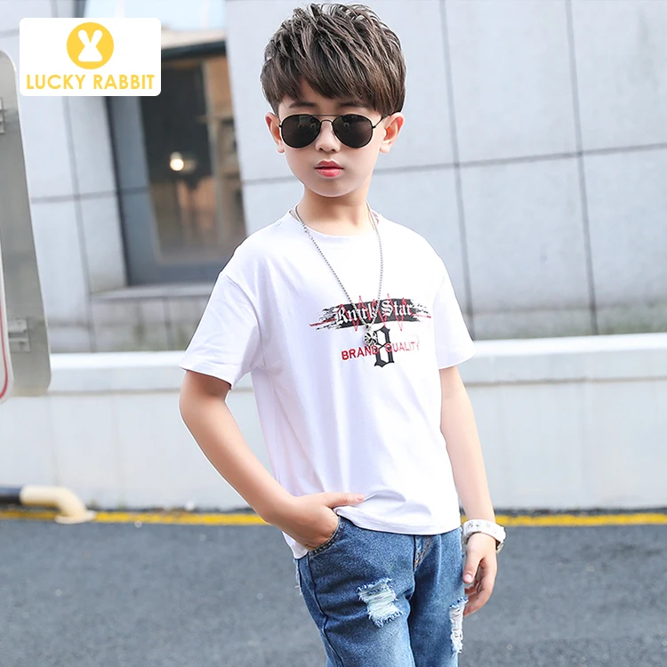 Children Cute Fashion Summer Kids Boy Clothes 2 Piece Set White T-Shirt Shredded Jeans 5-14 Years |