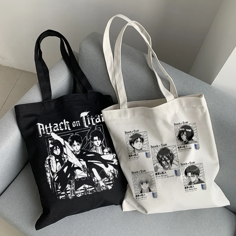 

Japanese anime Attack on Titan canvas bag casual Vintage punk ins shopper bag Harajuku hip hop large capacity women shoulder bag