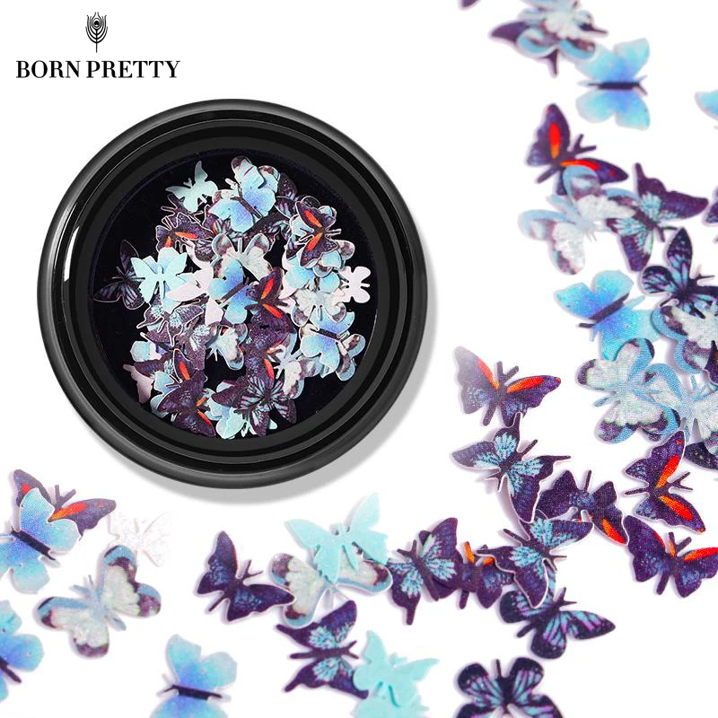 1 коробка блестки для ногтей в виде бабочки смешанные цвета голографический