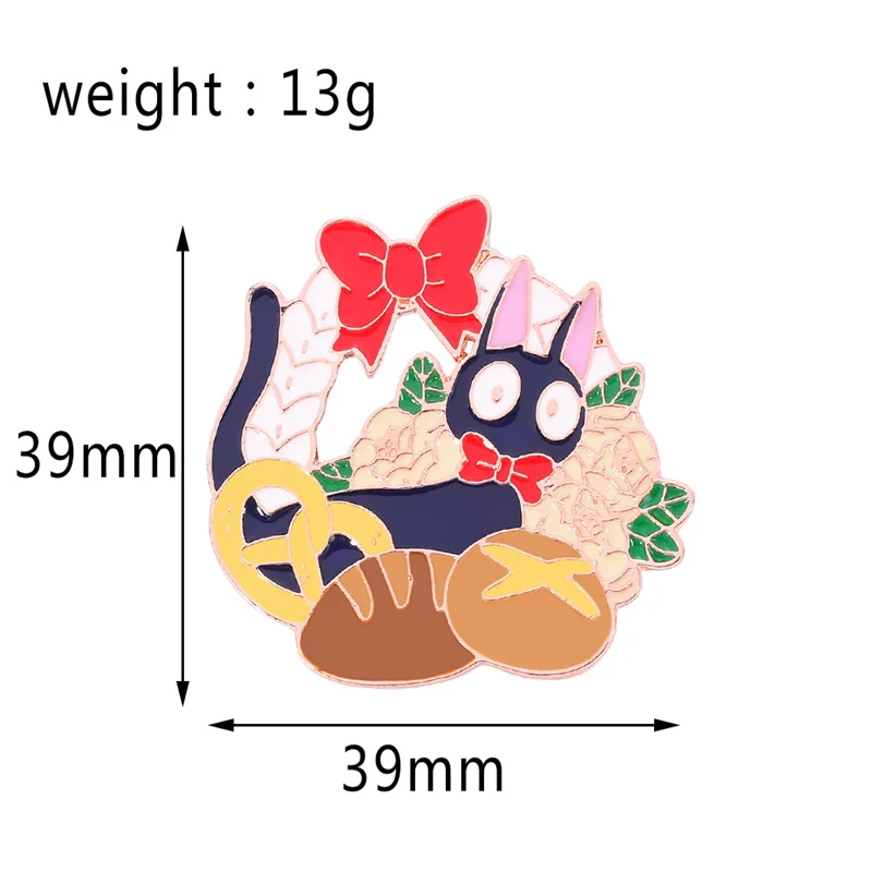 Kawaii Gigi The Baker Hard Enamel Pin Fashion Cartoons Animal Black Cat Brooch Badge Jewelry Miyazaki Hayaos Anime Fans Gift |