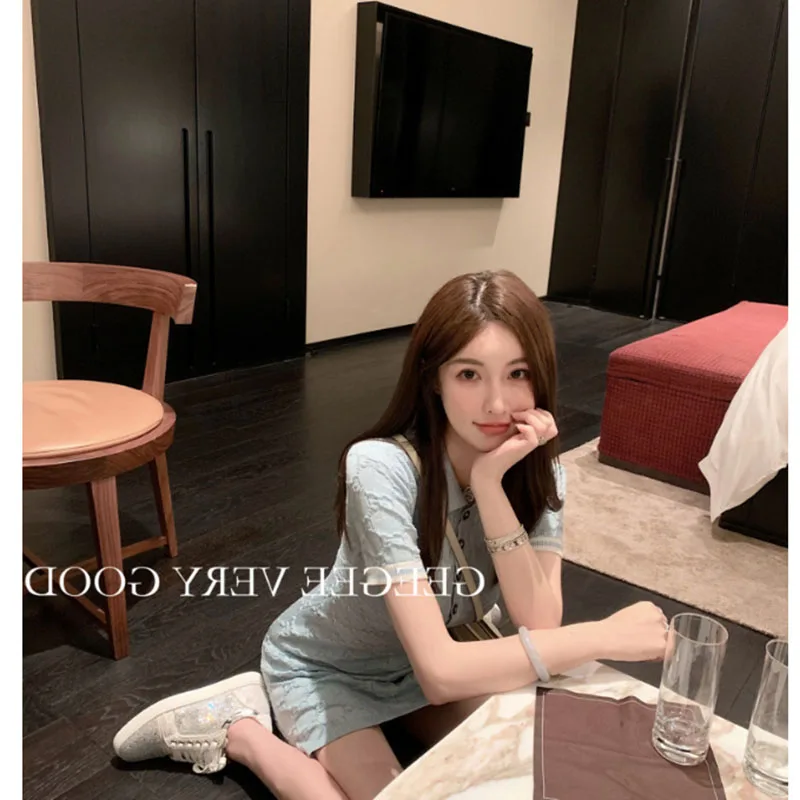

French Knitted Polo Female 2021 Summer Tight-Fitting Knitted Hip Dresses For Women Little College Style Vestidos De Mujer Casual