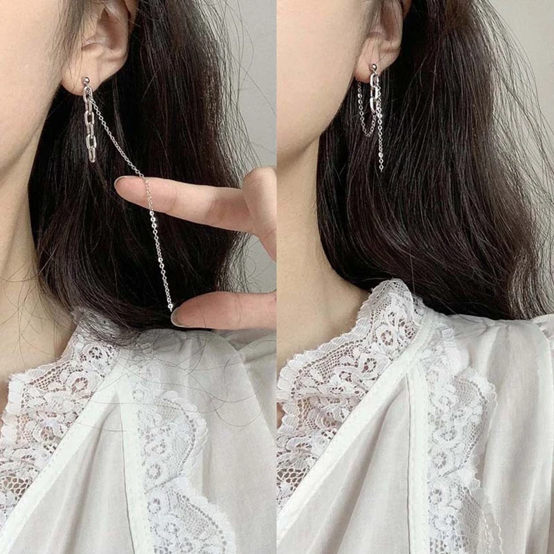 

Todorova Punk Minimalist Metal Chain Earrings Geometric Asymmetric Retro Long Tassel Earrings For Women Jewelry Gifts