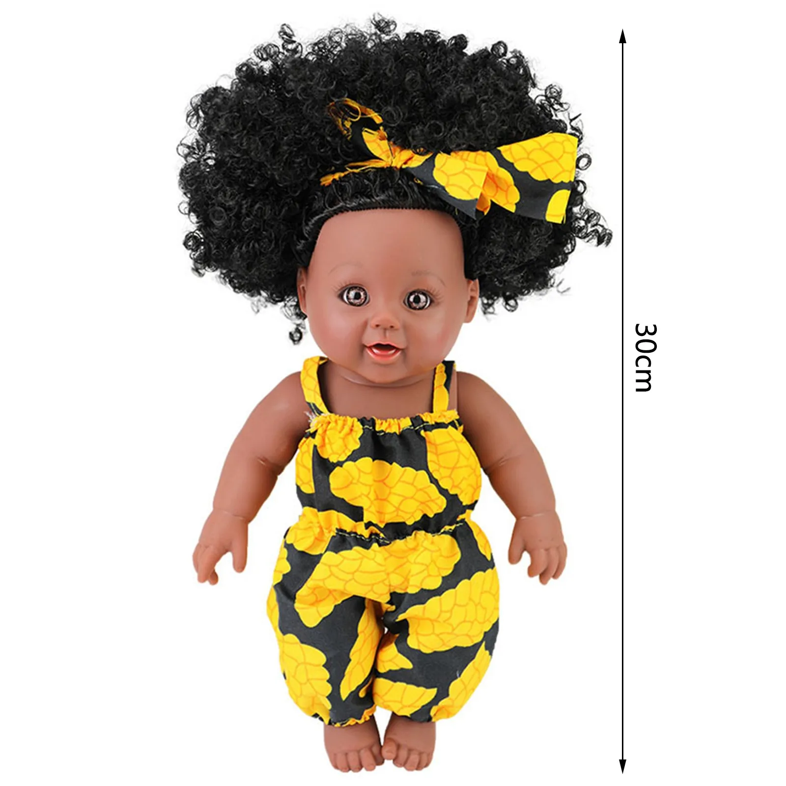 

Black African Black Baby Cute Curly Hair Black 30CM Baby Toy African Black Doll Funny Vinyl Baby Toy Children Birthday Gifts W*