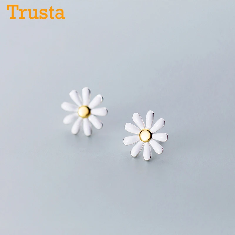 Trustdavis S925 ботаника Marguerite цветок серьги гвоздики для женщин дамы подарок 100%