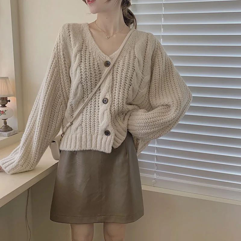 

2021 Autumn Winter Women Cardigans Y2K Sweater Coat Twist Sweater Tops Button Up Knit Korean Fashion Oversized Sweater Tops