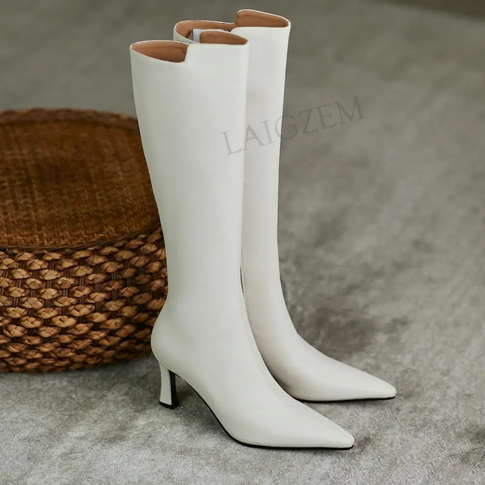 

Женские сапоги до колена из натуральной кожи, на толстом каблуке 8 см, с молнией сбоку, Размеры 33, 38, 39, 40