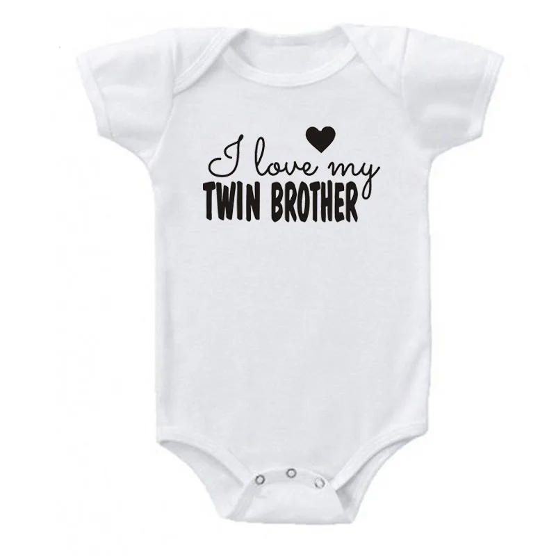Хлопковый комбинезон для новорожденных с коротким рукавом и надписью I Love My Twin