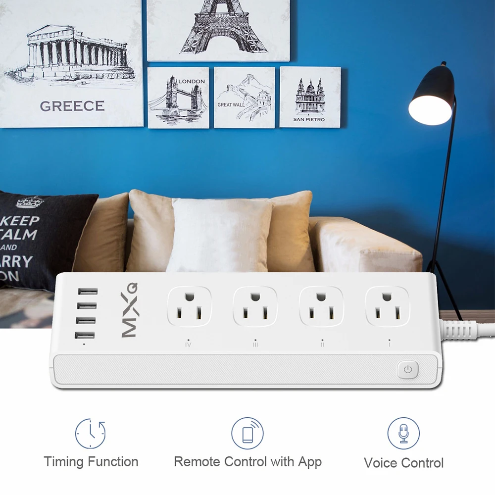 Смарт удлинитель розетка с 4 USB зарядки и 3 штепсельных вилок для Amazon Echo Alexa Google Home