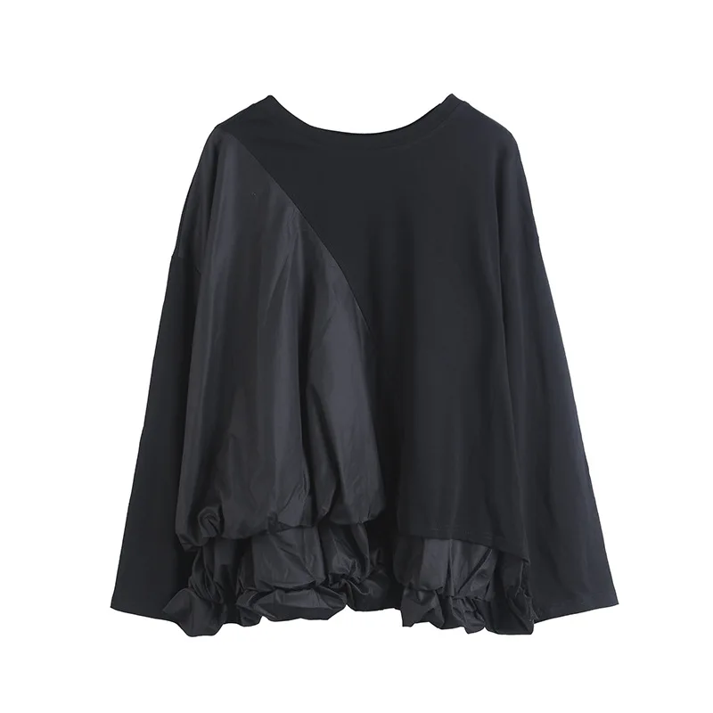 

Patchwork Irregular Pleated Plus Size T-Shirt Women New Long Sleeve Loose Tee Shirt Tops Clothes Autumn 2020 Fashion Streetwear