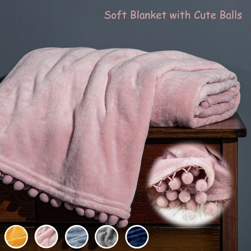 Мягкое розовое одеяло s с шариками для дивана отдыха теплое Фланелевое покрывало