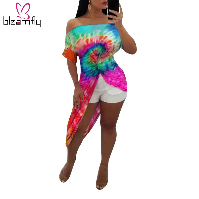 2019 женское платье с черными дырками и принтом Tie Dye открытыми плечами завязками до