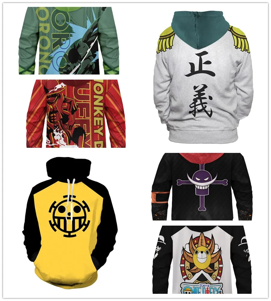 

Anime One Piece Luffy Ace Law Zoro 3D Outfit Sweatshirts Men Women Hoodies Zipper Coat Jacket Pullover Uniform Cosplay Costume