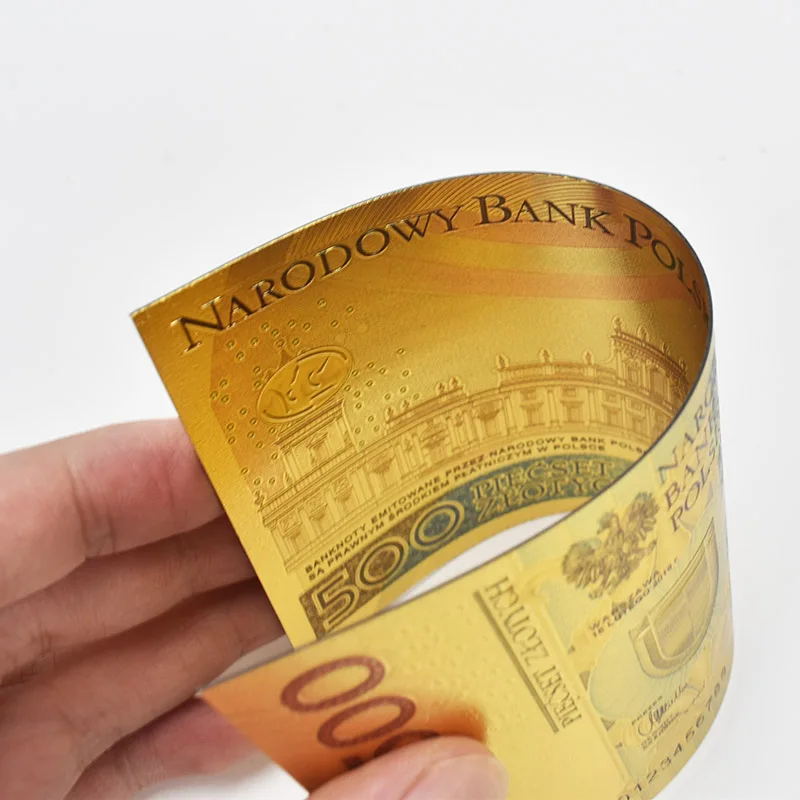 Горячая Польша валюты цветные 24K с позолотой банкнот 100 200 500 PLN для банковских