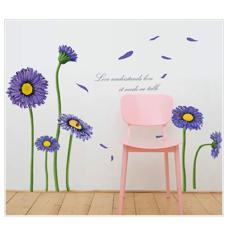 

Romantic Purple Chrysanthemum Flower Wall Sticker for Girls House Living Room Bedroom Decoration Vinyl Wall Decals Removable