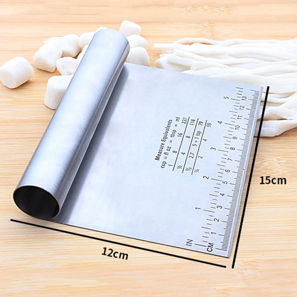 

Stainless Steel Home Kitchen Baking Pizza Dough Scraper Cutter Kitchen Flour Pastry Smoother Tools With Scale