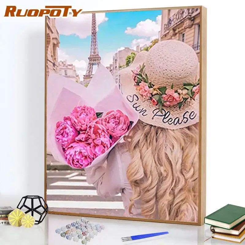 

RUOPOTY Paint By Number Tower Hand Painted Paintings Art Drawing On Canvas Gift DIY Pictures By Numbers Kits Home Decor