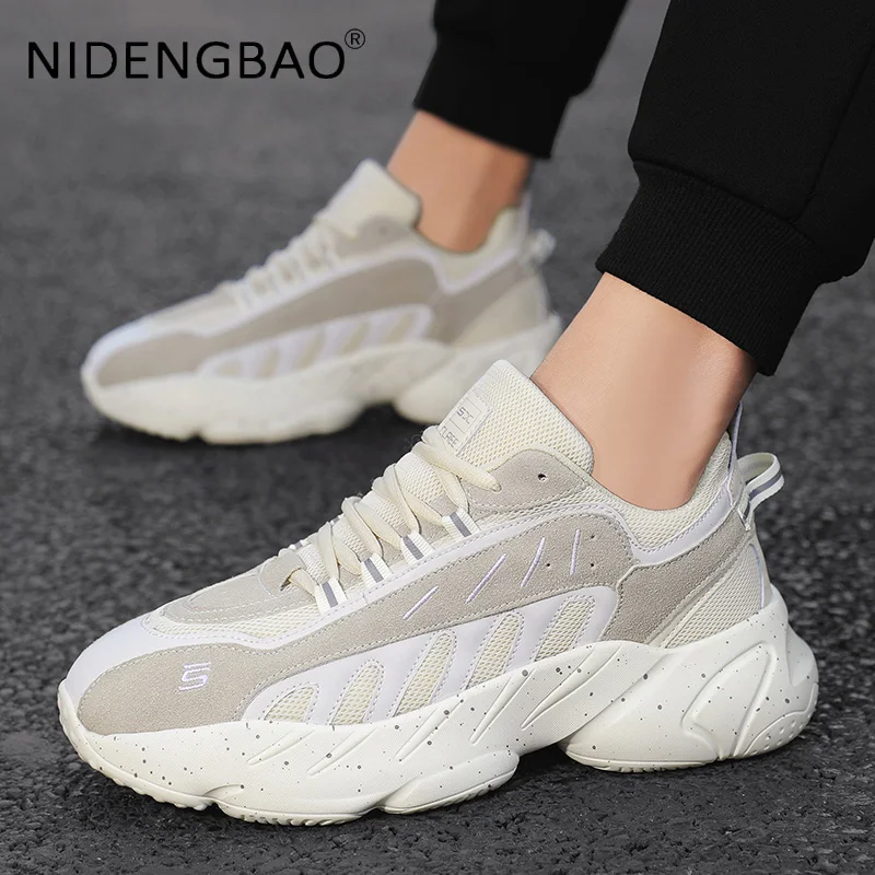 Men Chunky Sneakers 2021 Fashion Men's Casual Shoes Height Increasing Thick Sole Male Streetwear Breathable Running Shoes