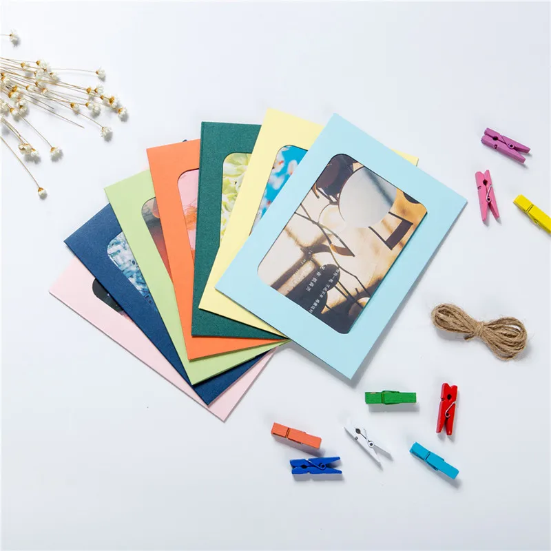 Wall Deco DIY Creative Mini Paper Photo Frame With Colored Clothespins And Twine room landscape wall photo frame A1 | Дом и сад