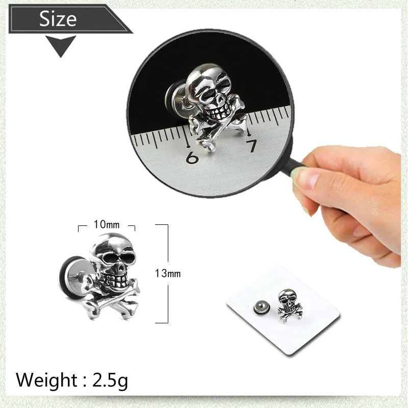 

Halloween Horror Skull Stud Earrings Jewelry Mens Piercing Stainless Steel Skeleton Head Rock Punk Earrings Jewellery 1pcs