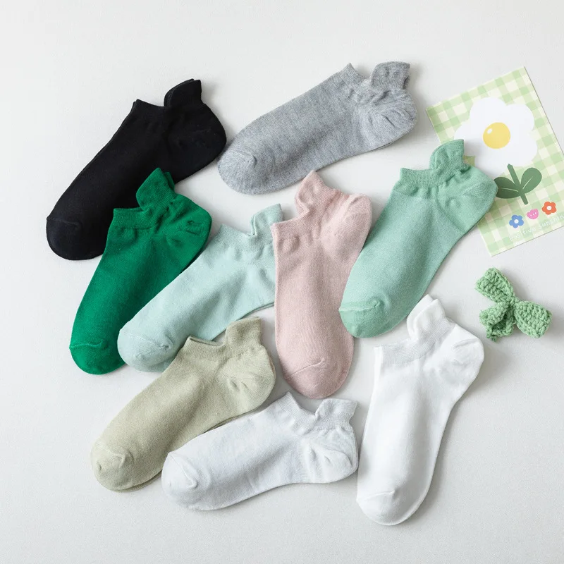 

Spring and Summer New Socks Female Morandi Sesen Solid Color Female Boat Socks Candy Color Basic Heel Short Socks