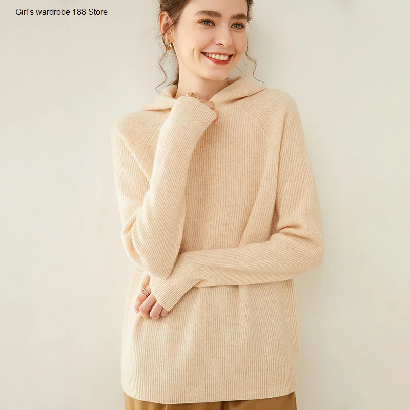 

Autumn and winter New woolen sweater women's hooded pullover sweater simple all-match loose lazy fashion knitted base shirt