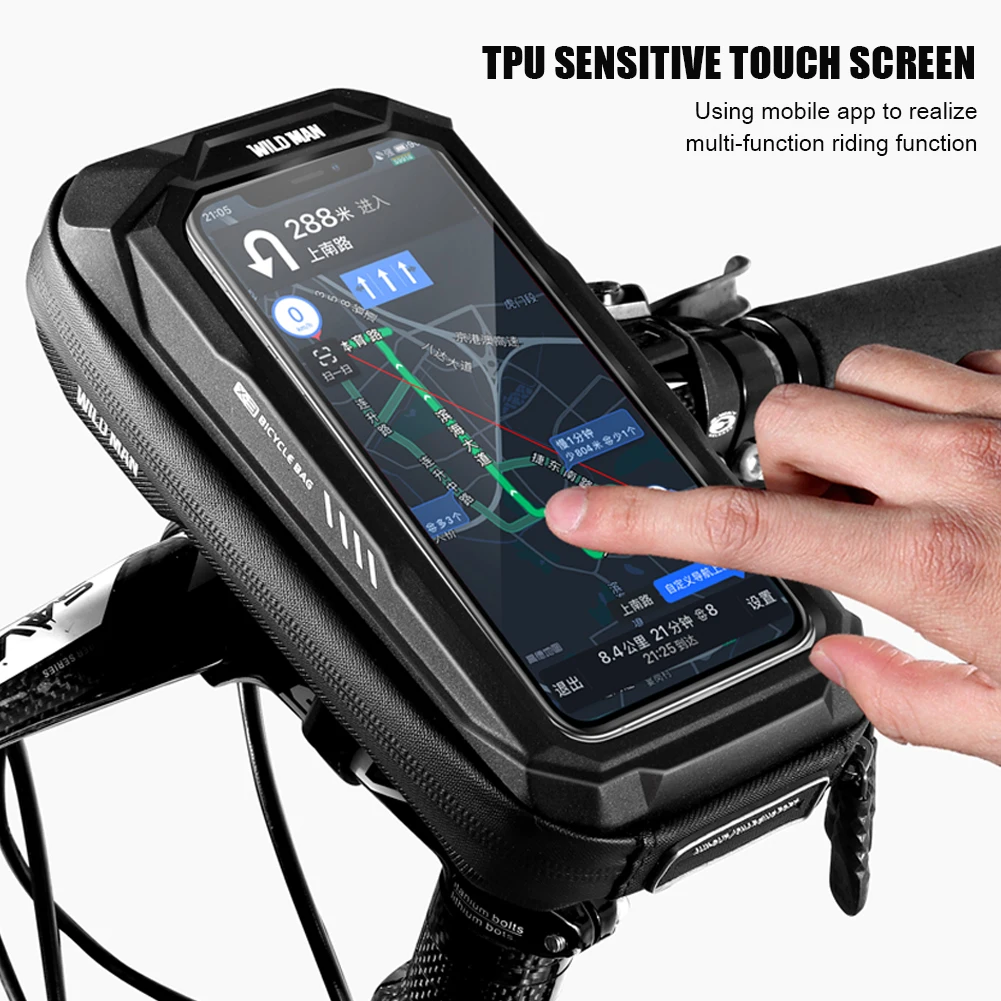 

WILD MAN Bicycle Bag Hard Shell Carbon Fiber Texture Bike Top Tube Bag Phone Case Touchscreen Bag MTB Bike Accessories
