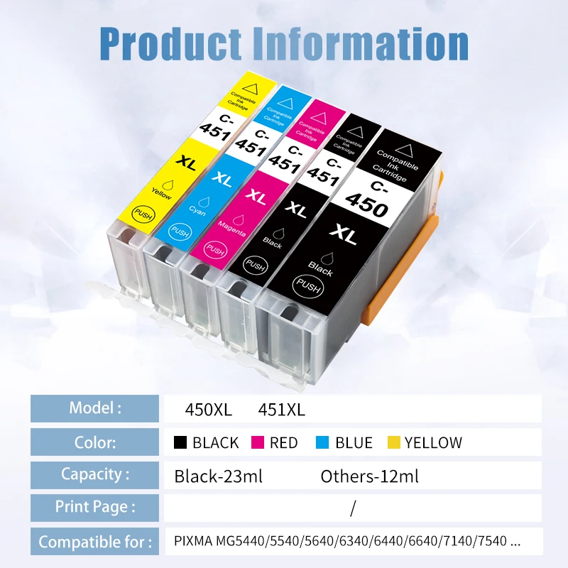 Картридж чернильный 10PK 450XL 451XL совместим с Canon PGI450 CLI451 для PIXMA MG5440 MG5540 MG5640 MG6340 MG6440