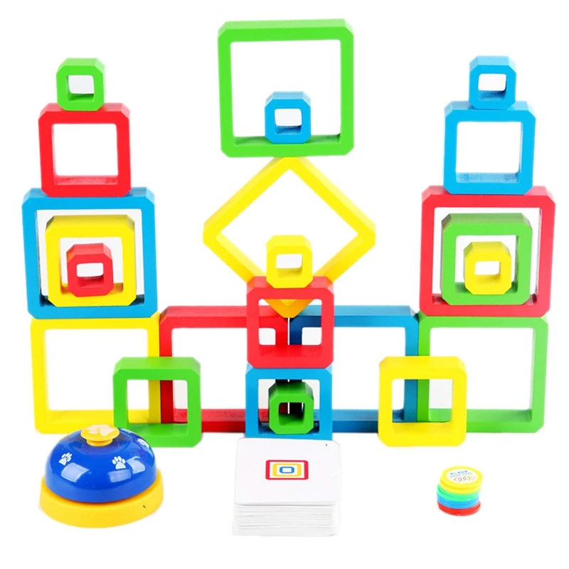 

Children Wooden Colored Frame Stacking Game Building Blocks Toys 24Pcs Large Blocks Geometric Montessori Toys Kids Gift
