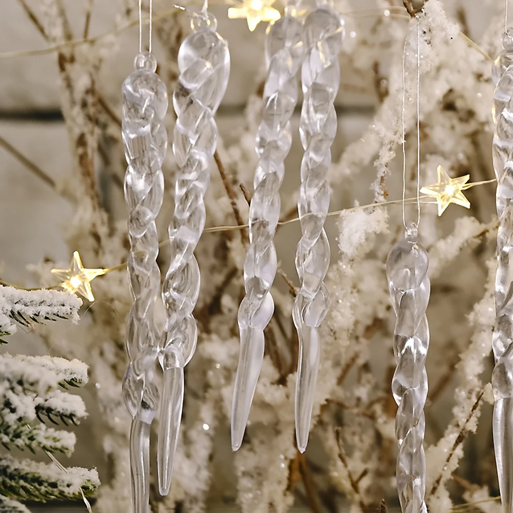 

12/24pcs 13cm Christmas Simulation Ice Xmas Tree Hanging Ornament Fake Icicle Winter Party Christmas New Year Decor Supplies