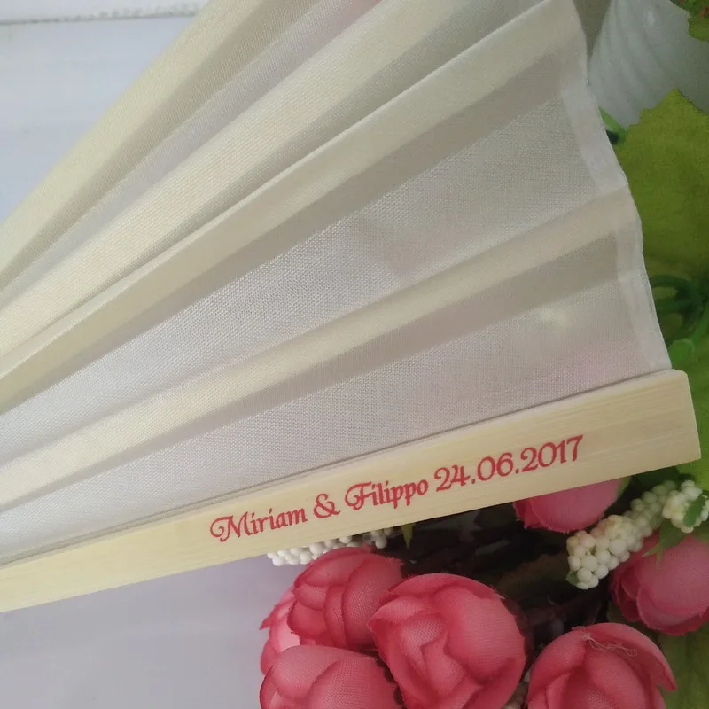 100PCS Customized Wedding Fold Fan Silk Printing Bride&ampGroom's Name and Date Personalized Hand Bamboo Promotional Gift | Дом и сад