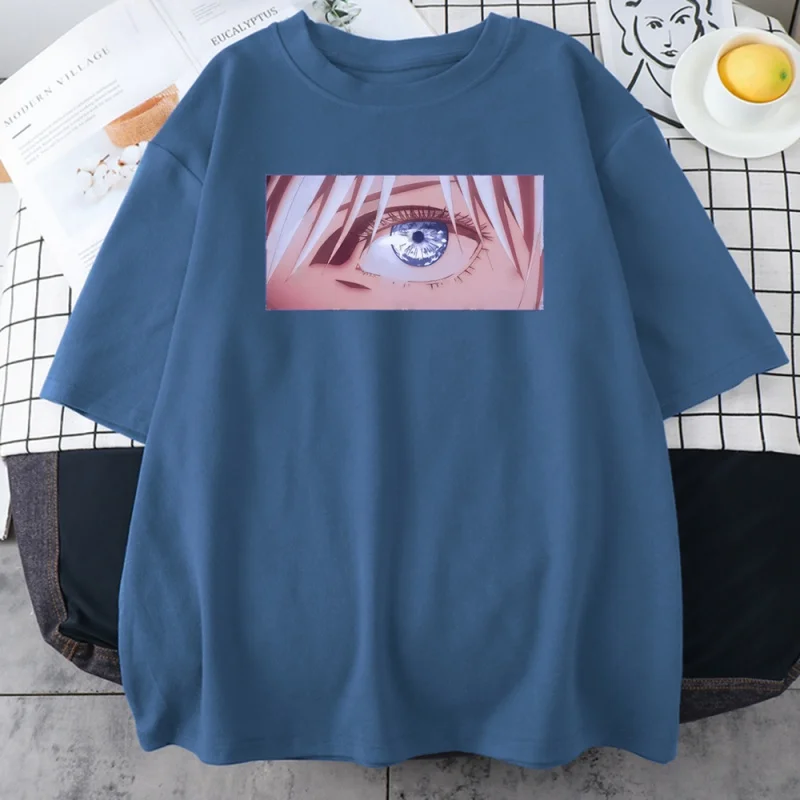 

Gojo satoru jujutsu kaisen impressão t camisas das mulheres verão manga curta tshirts anime harajuku oversized t camisa feminino