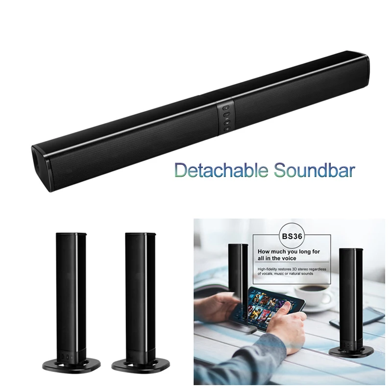 

Bluetooth 4.2 Separable Speaker with MIC Built-in Subwoofer Home Theater Wireless TV 4.0 Channel 3D Surround Sound 20W Soundbar