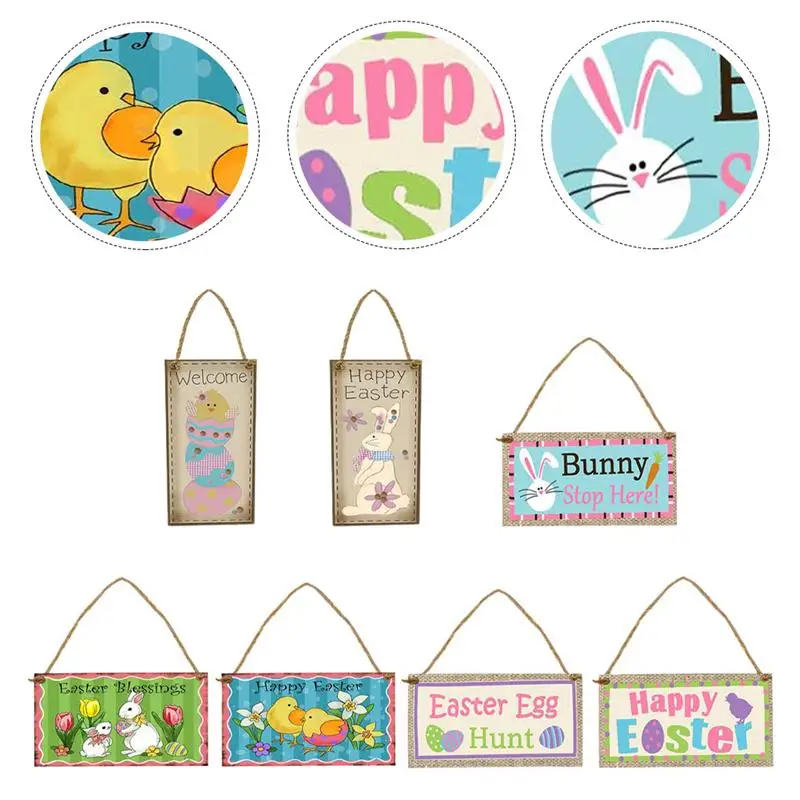 

7Pcs Adorable Easter Pendant Door Flag Party Background Decoration Easter Day Hanging Decorative Boards (Mixed Color)